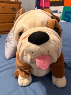 Plush Bulldog Stuffed Animal - Brown & Cream with Pink Tongue